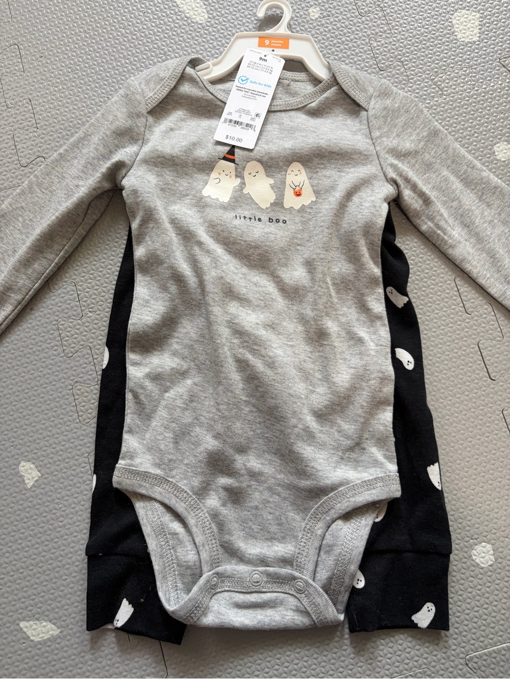 Carter's Gray & Black 'Little Boo' Ghost One-Piece Bodysuit
